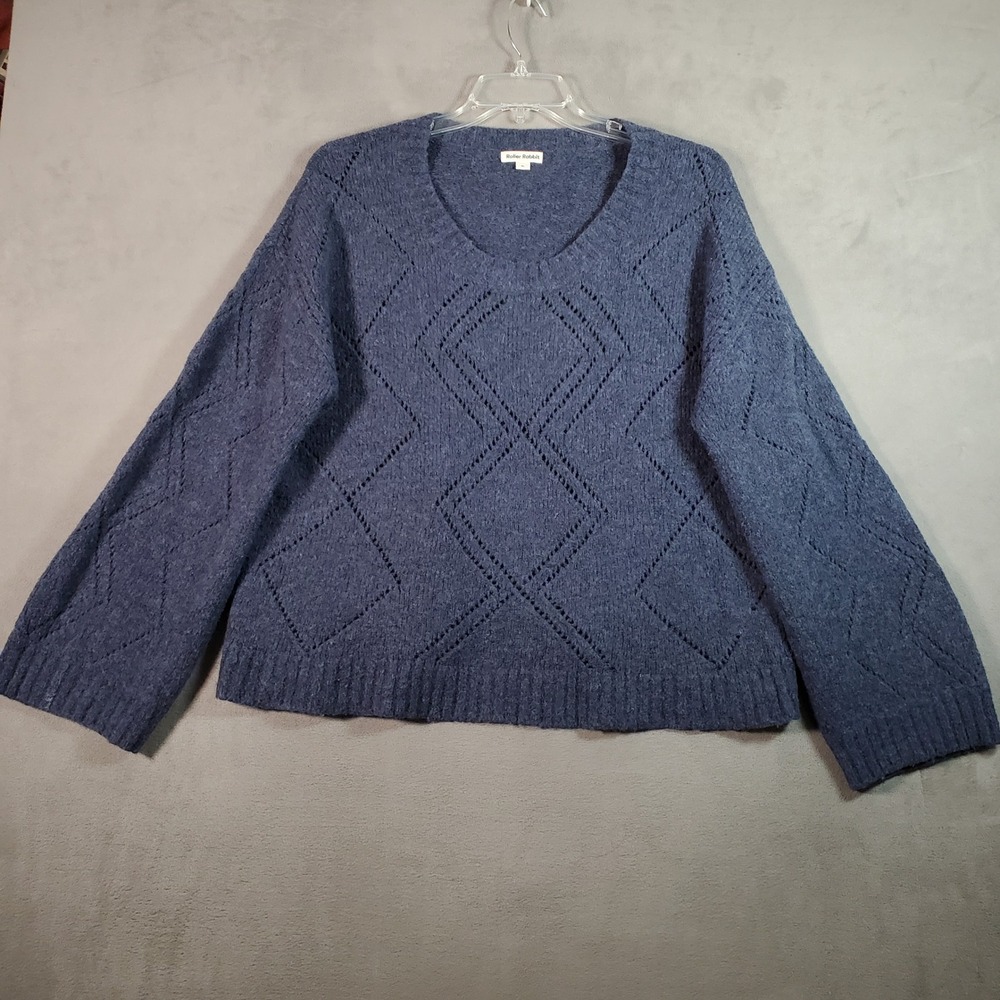 Roller Rabbit Sweater Womens XL Blue Diamond Pattern‎ Wool Blend Preppy Cottage